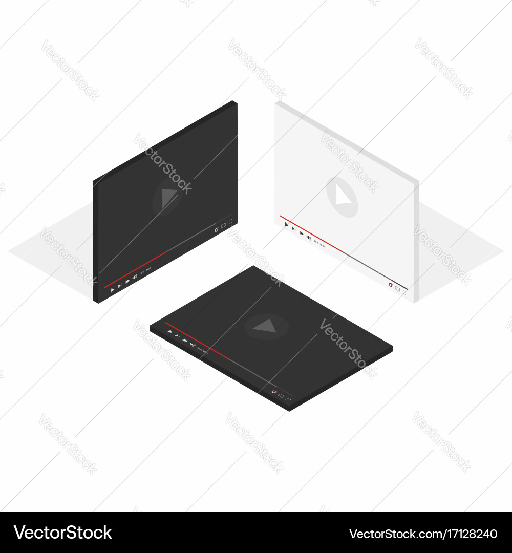 Isometric set of video player interface for web vector image
