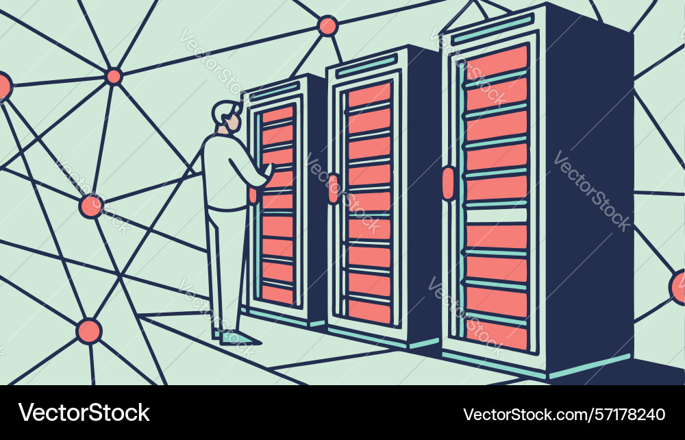 It professional working in data center server It professional working in data center server vector image