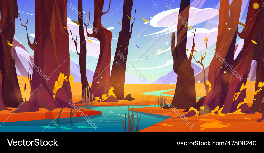 River in autumn forest and mountain nature vector image