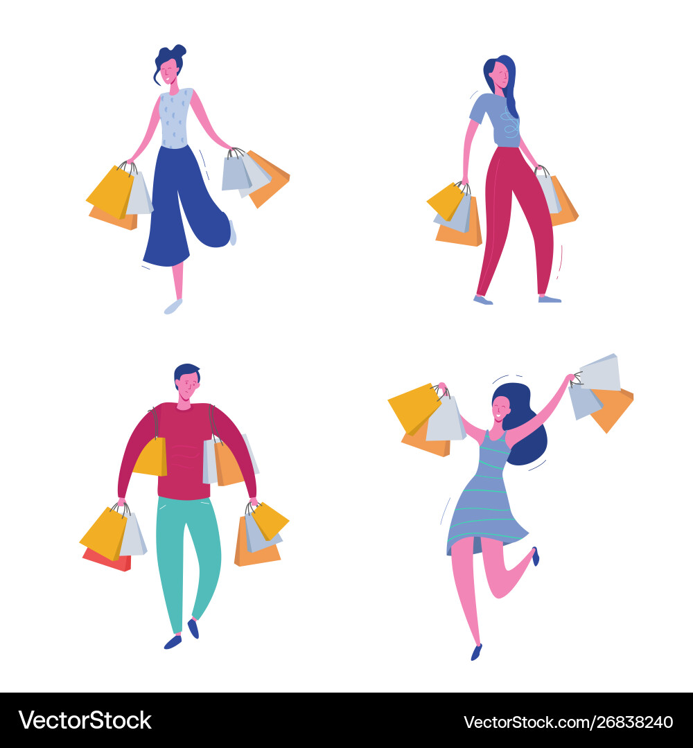 Set people with shopping bags and presents Set people with shopping bags and presents vector image