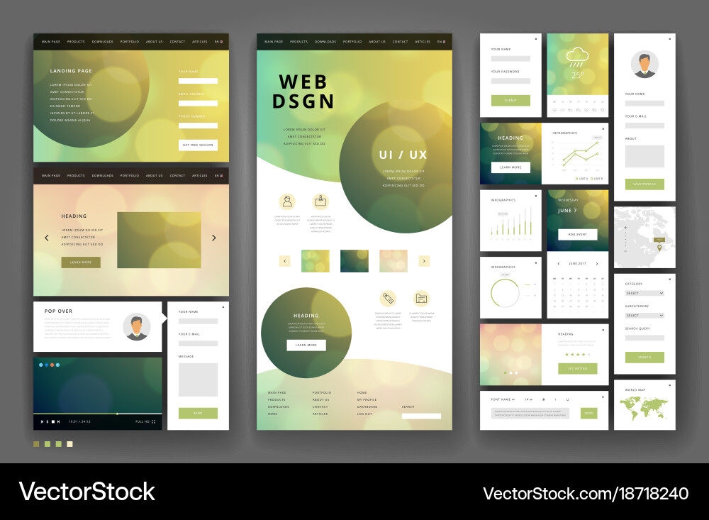 Website template design with interface elements vector image