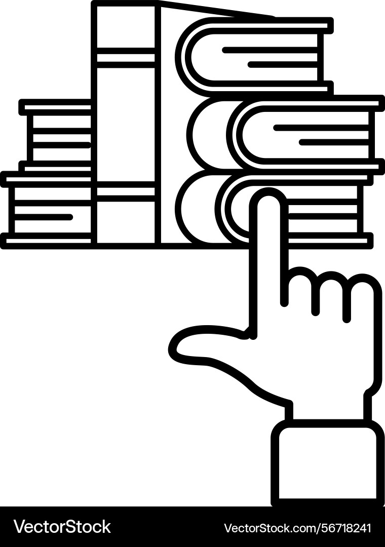 A hand pointing at stack of books A hand pointing at stack of books Vector Image