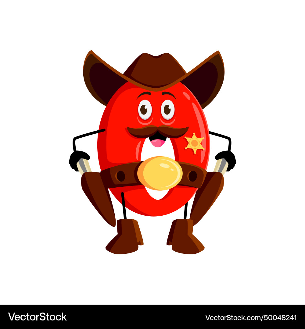 Cartoon math number zero cowboy ranger or sheriff Cartoon math number zero cowboy ranger or sheriff vector image