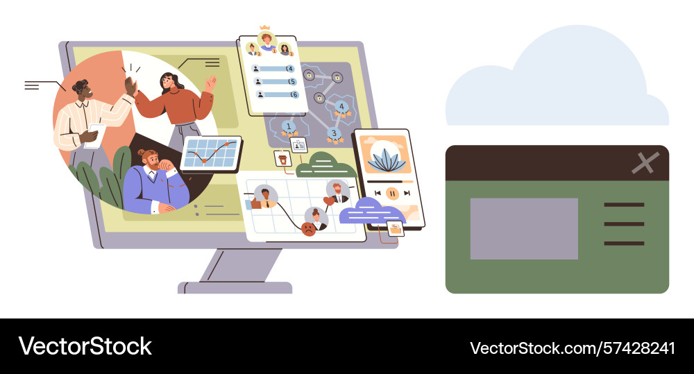 Collaborative online workspace with task Collaborative online workspace with task vector image