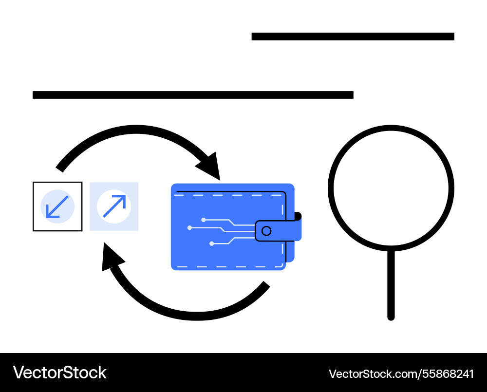 Digital wallet with data transfer arrows Digital wallet with data transfer arrows vector image