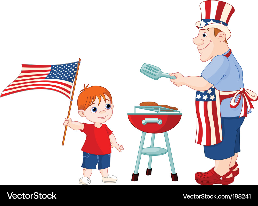 Father and Son 4th of July BBQ Vector Image