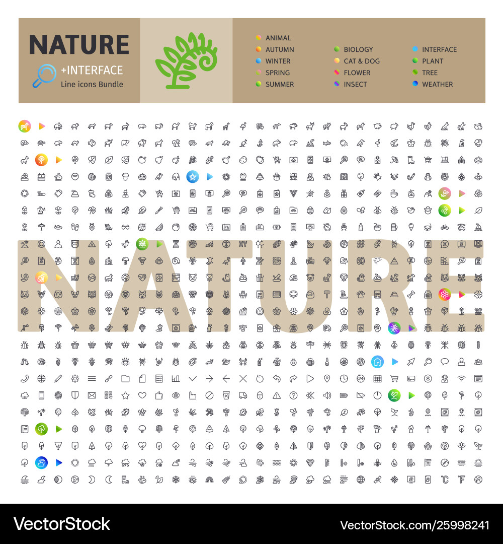 Nature thematic collection line icons vector image