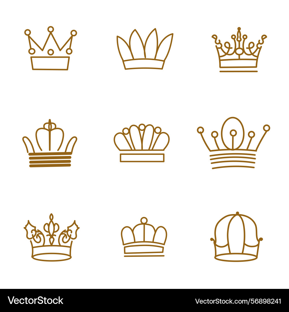 Set of line crowns isolated with different forms Vector Image