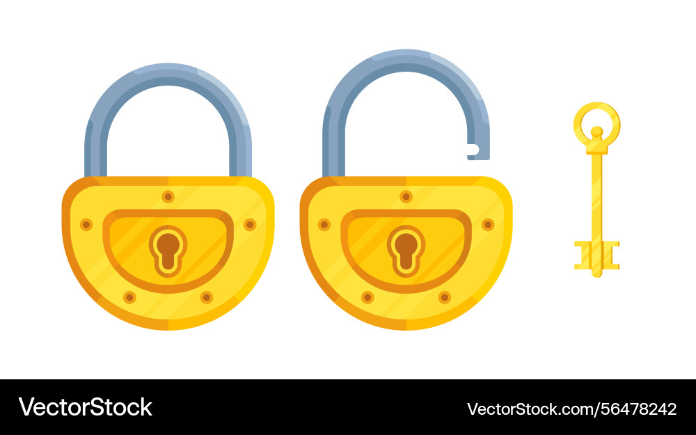 A key with open and closed semi-circular lock vector image