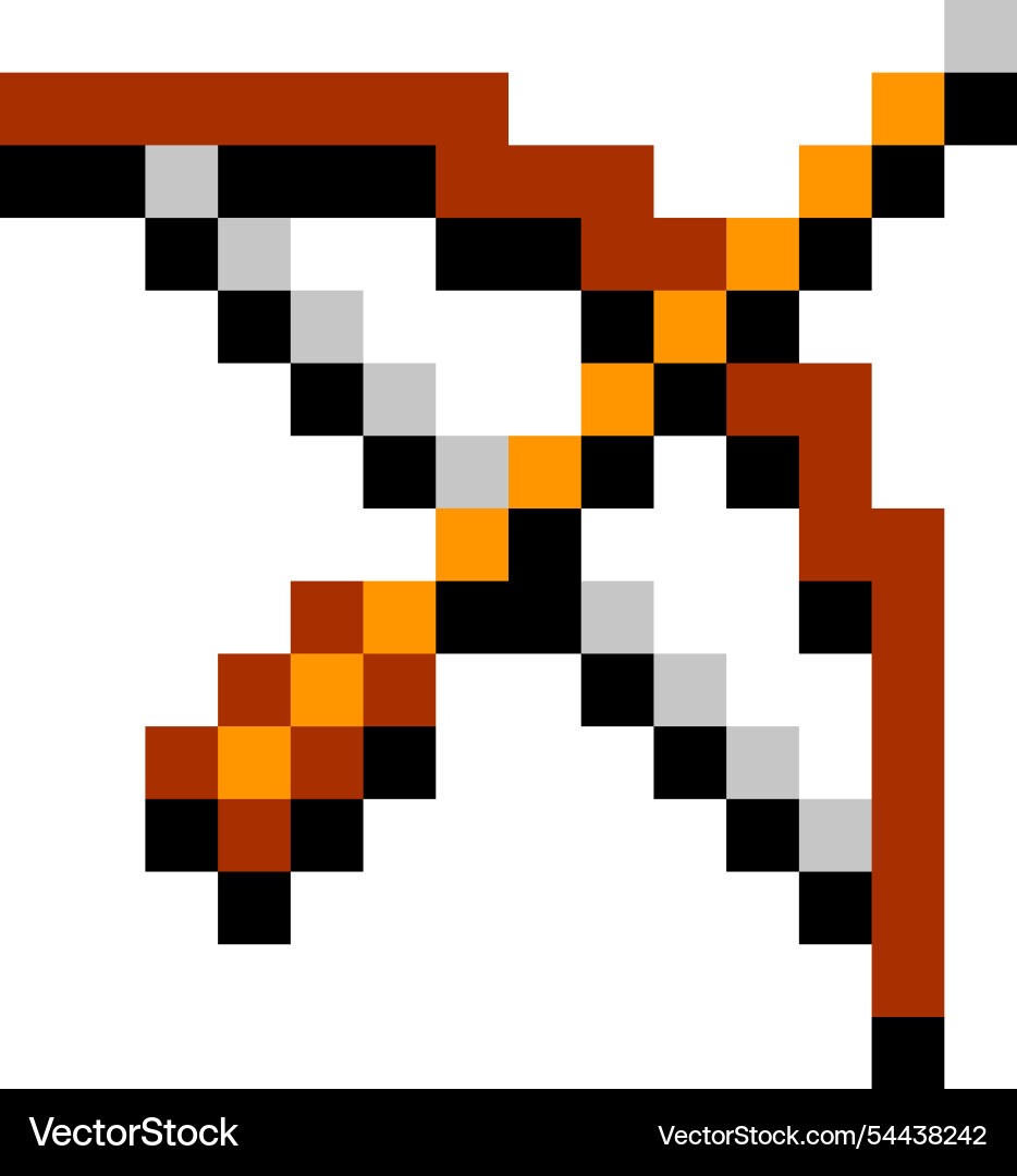 A pixelated image of crossbow with red A pixelated image of crossbow with red vector image