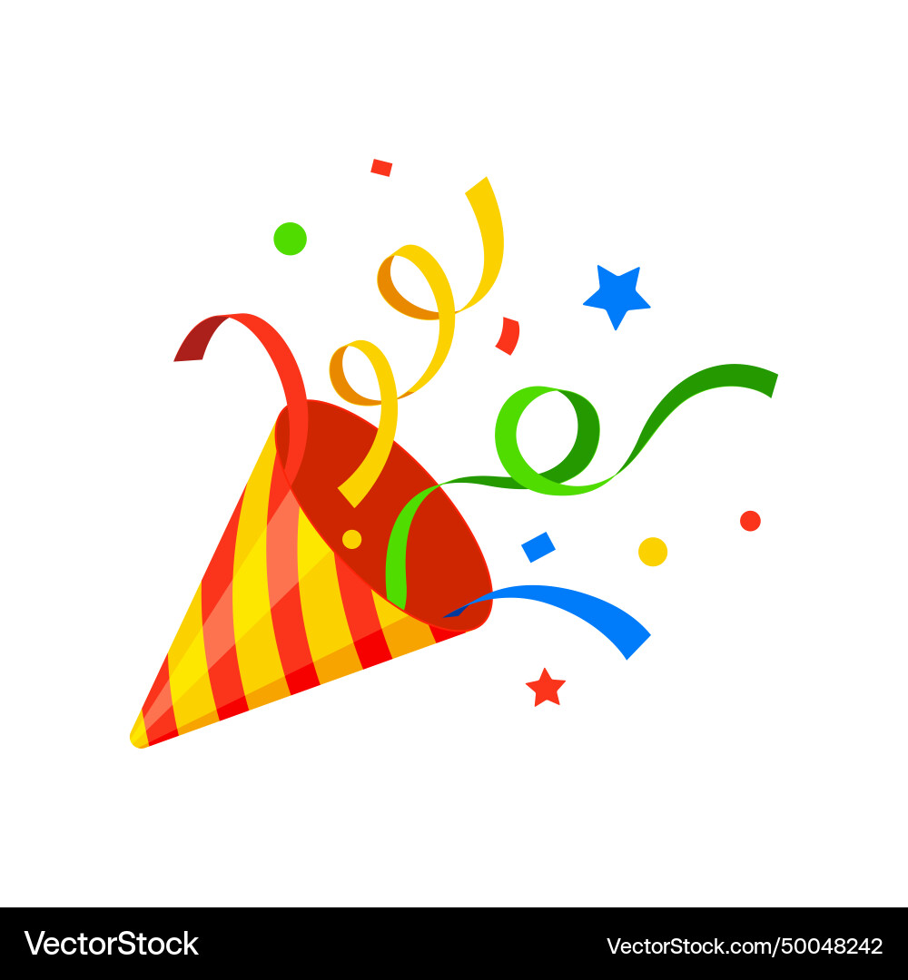 Birthday popper cone with confetti and ribbon Birthday popper cone with confetti and ribbon vector image