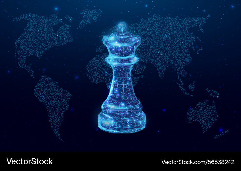 Wireframe polygonal chess king with globe map low Wireframe polygonal chess king with globe map low Vector Image