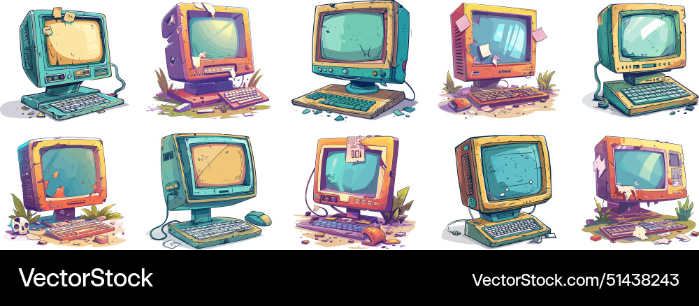 404 computer error cartoon style set 404 computer error cartoon style set vector image