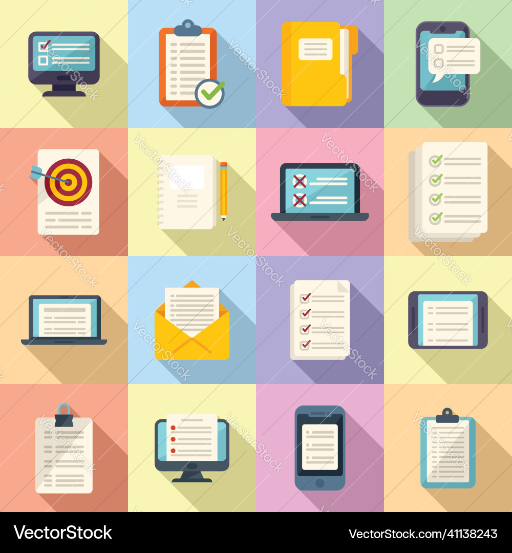 Assignment icons set flat fast exam vector image