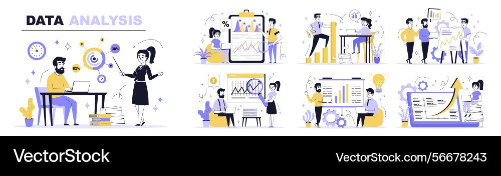 Data analysis concept set in flat web design vector image