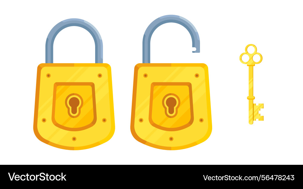 Detailed locks with open and closed lock key Vector Image
