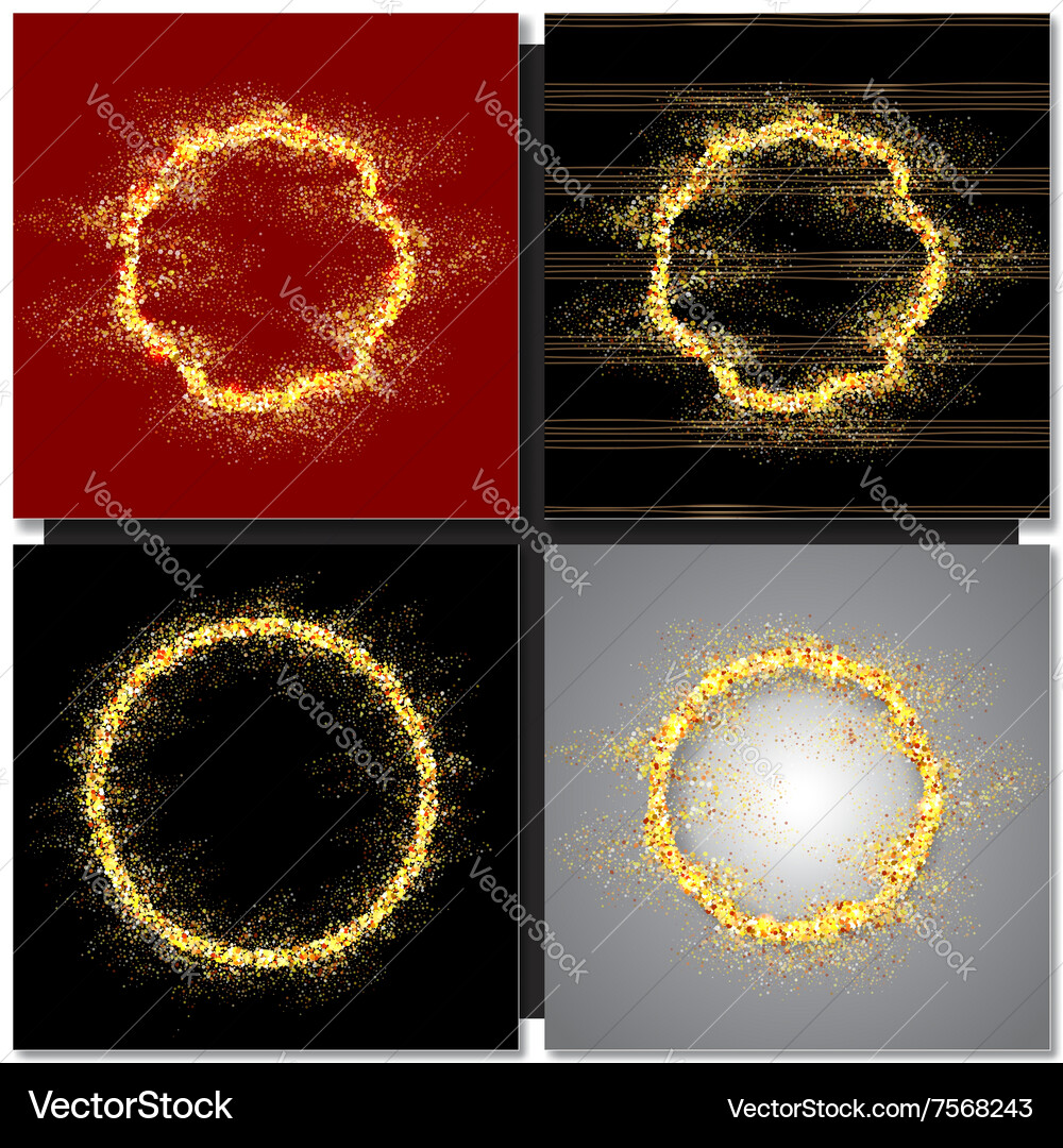 Set of abstract round golden frame with sparkles vector image