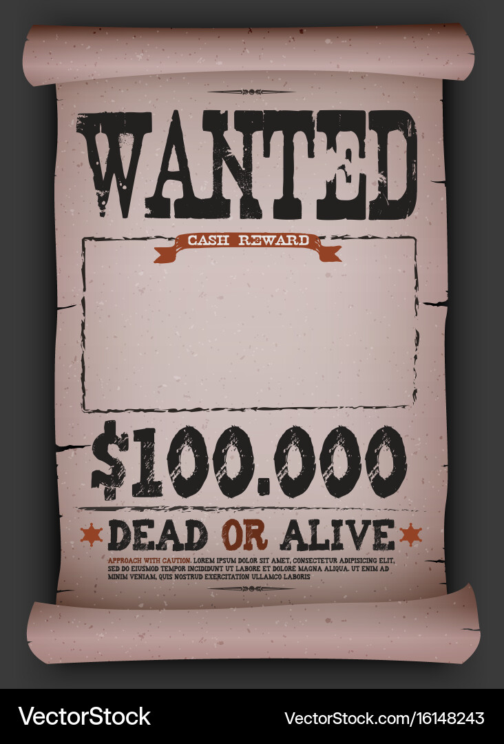Vintage Wanted Poster - Dead or Alive Vector Image