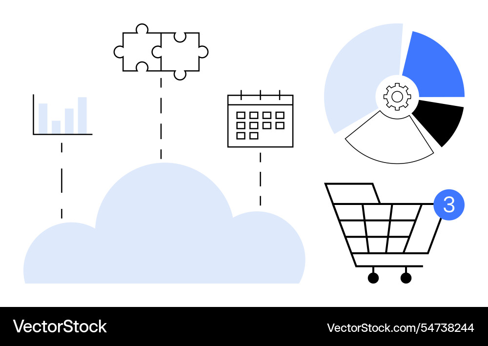 Cloud icon with analytics puzzle calendar vector image