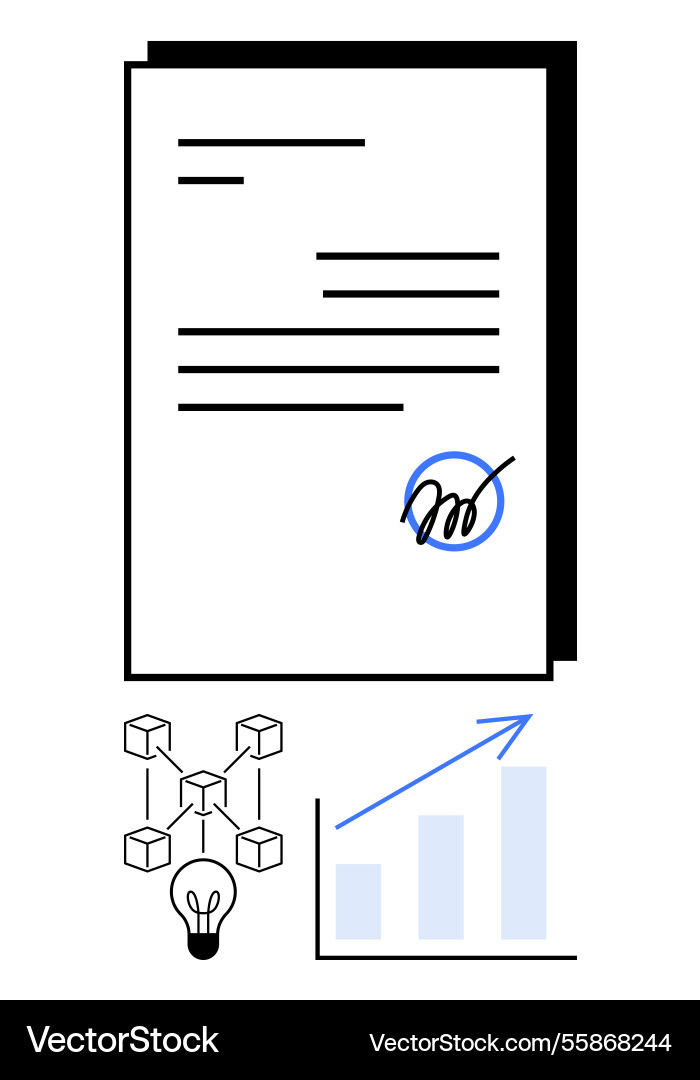 Document with signature blockchain network Document with signature blockchain network Vector Image