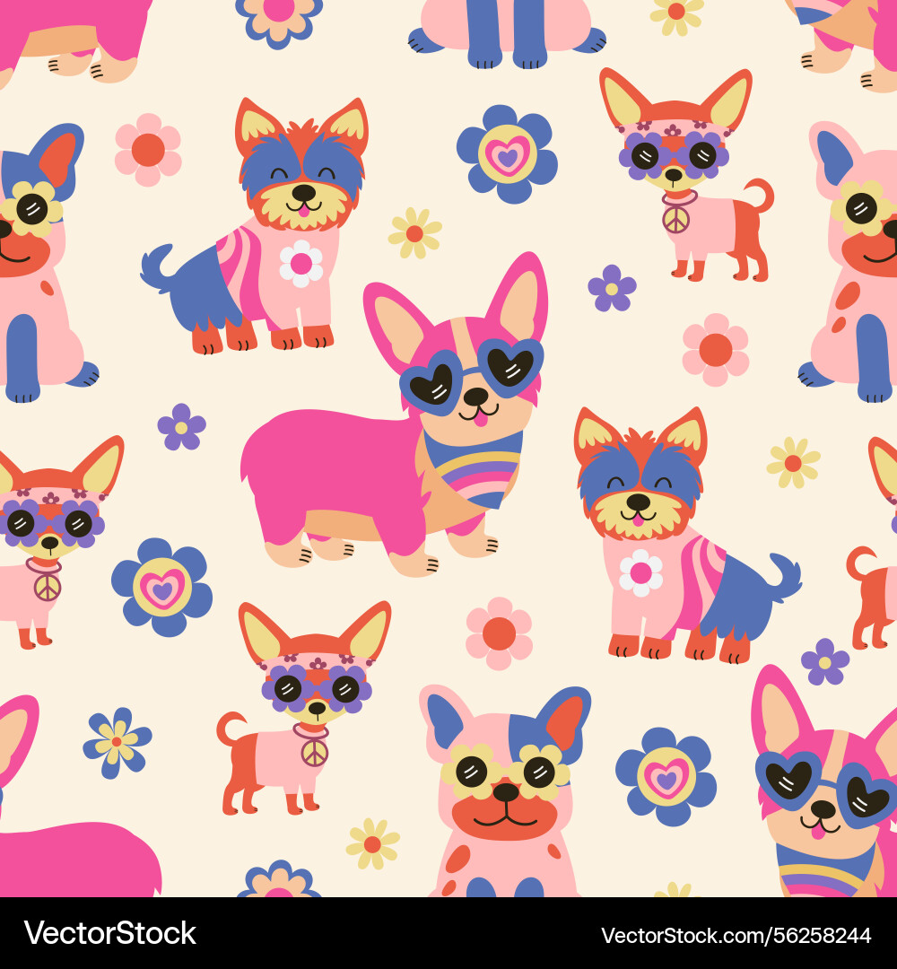 Seamless pattern with groovy dog flowers Seamless pattern with groovy dog flowers vector image