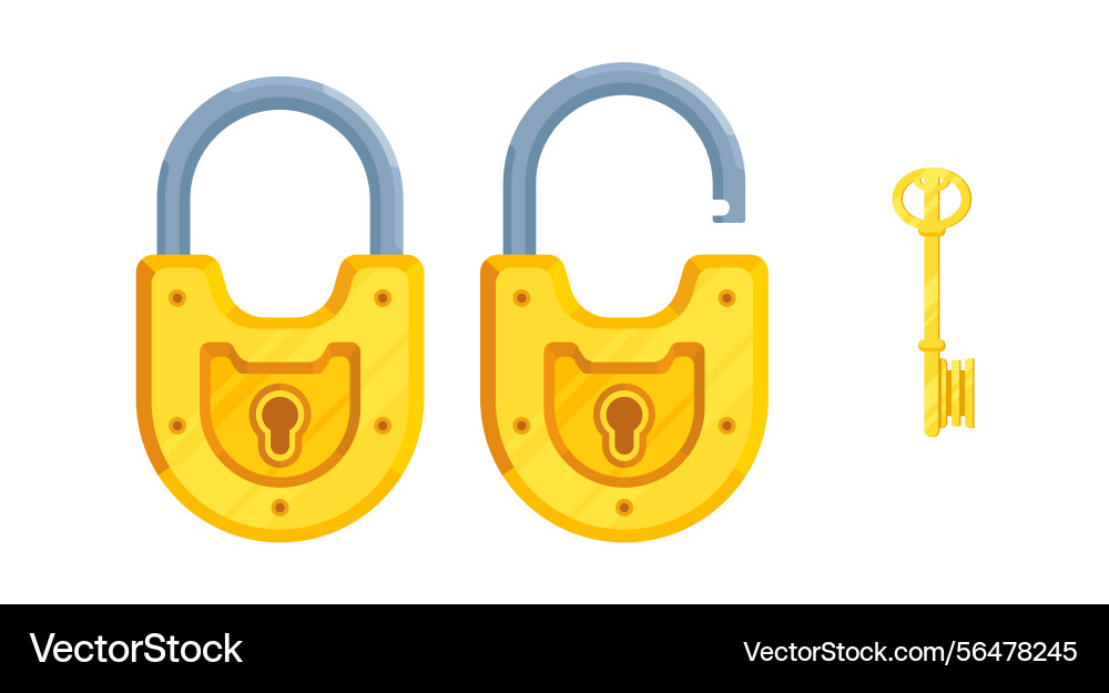 A key with open and closed semi-circular lock Vector Image