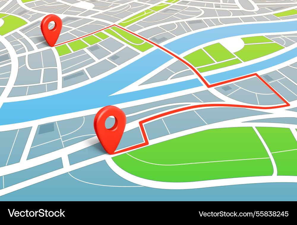 Abstract city map with red pins find the way Vector Image