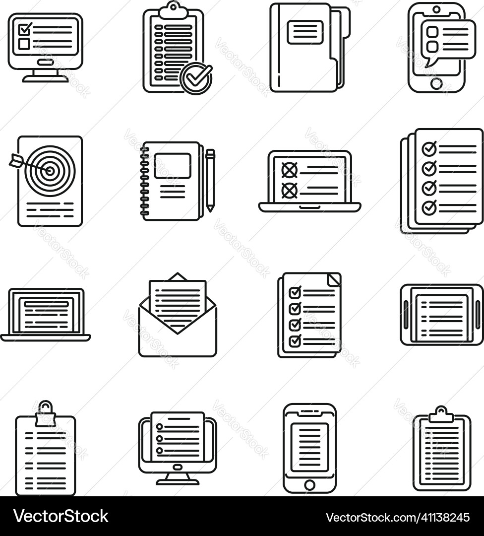 Assignment icons set outline fast exam Assignment icons set outline fast exam vector image