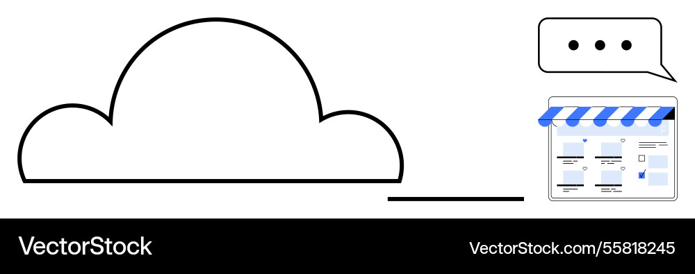 Cloud computing concept with digital storefront Cloud computing concept with digital storefront Vector Image