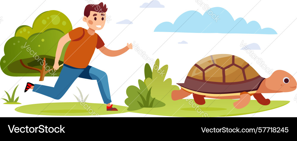 Dynamic child racing a determined turtle Vector Image