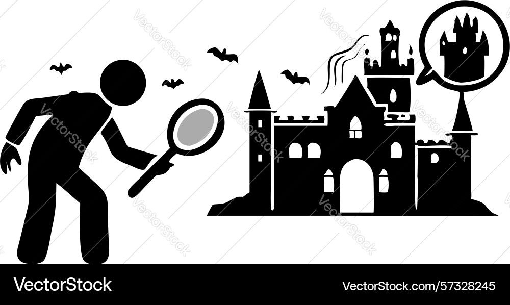 Man exploring ancient castle with magnifying vector image