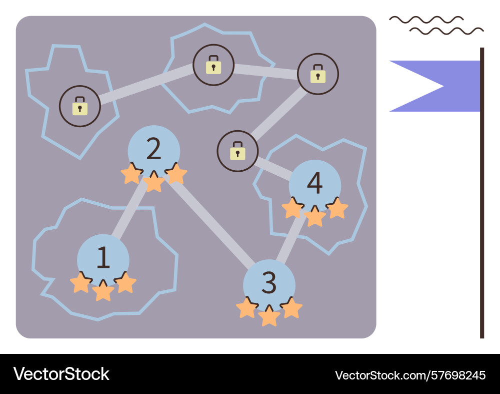 Map game interface with numbered goals stars Map game interface with numbered goals stars vector image