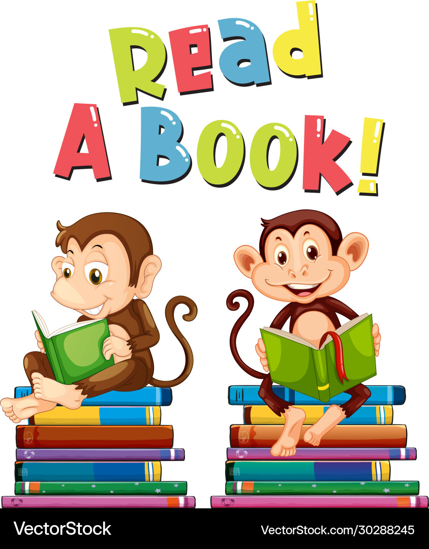 Poster design for read a book with two monkeys Vector Image