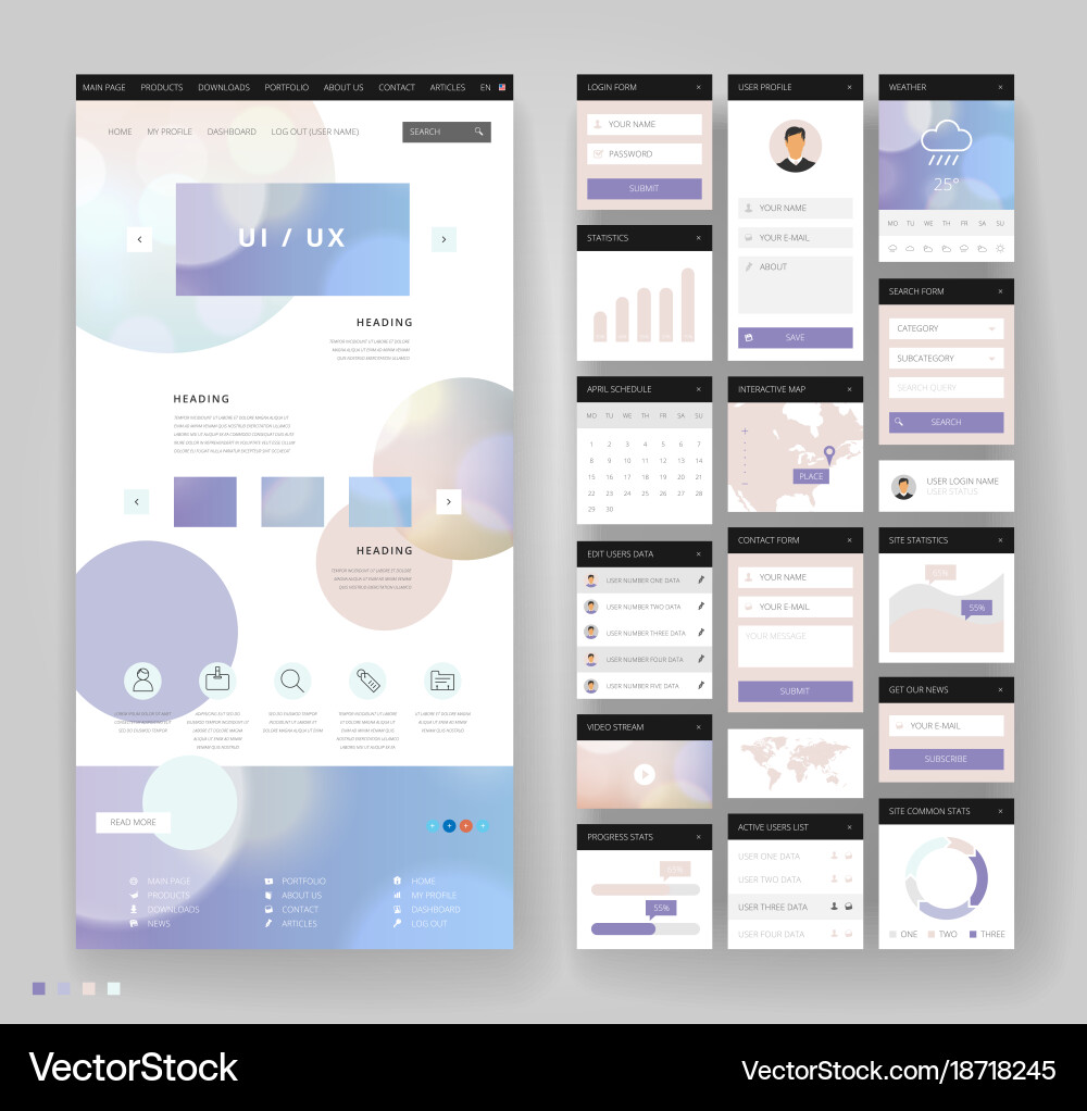 Website template design with interface elements vector image
