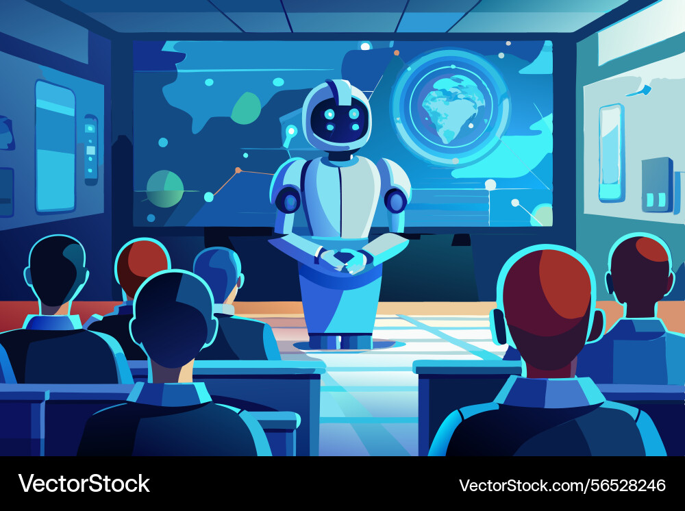 Ai powered robot presenting futuristic data Ai powered robot presenting futuristic data vector image