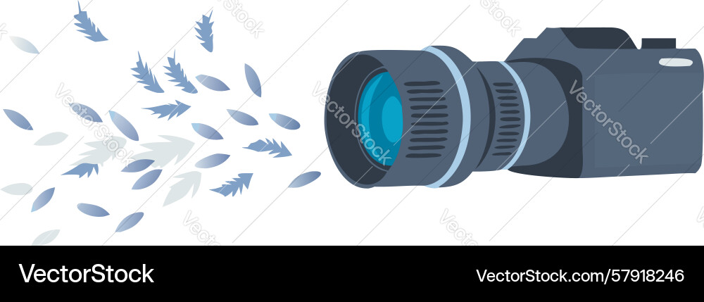 Dark camera lens with particle flow design vector image