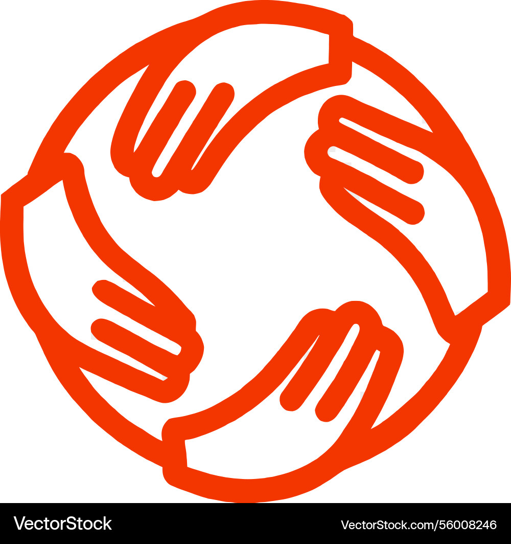 Four hands forming a circle of unity and teamwork Vector Image