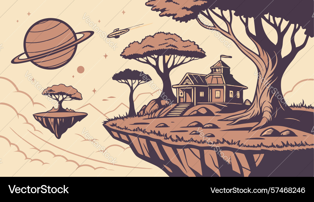Mystical floating island with ancient structures Vector Image