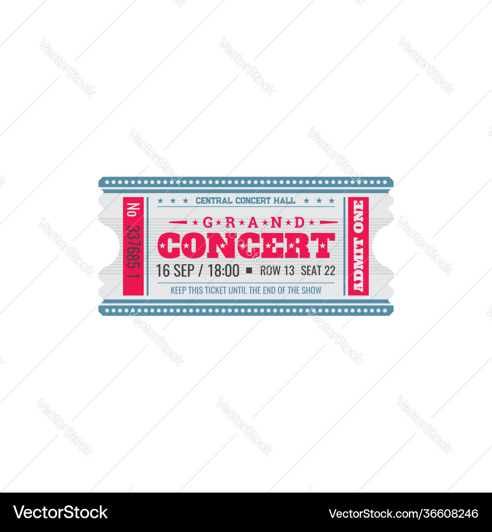 Random ticket to concert hall music event pass Random ticket to concert hall music event pass vector image