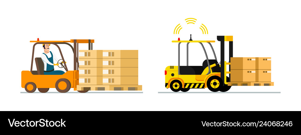 Smart logistic automatic and man-driven forklift vector image