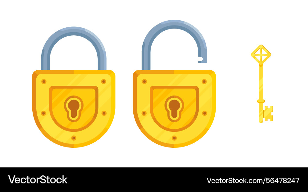 A key with open and closed semi-circular lock vector image