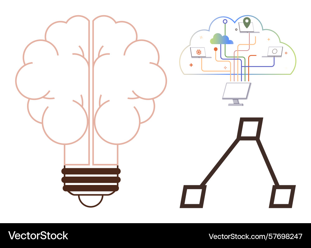 Brain-shaped lightbulb with cloud computing Brain-shaped lightbulb with cloud computing vector image