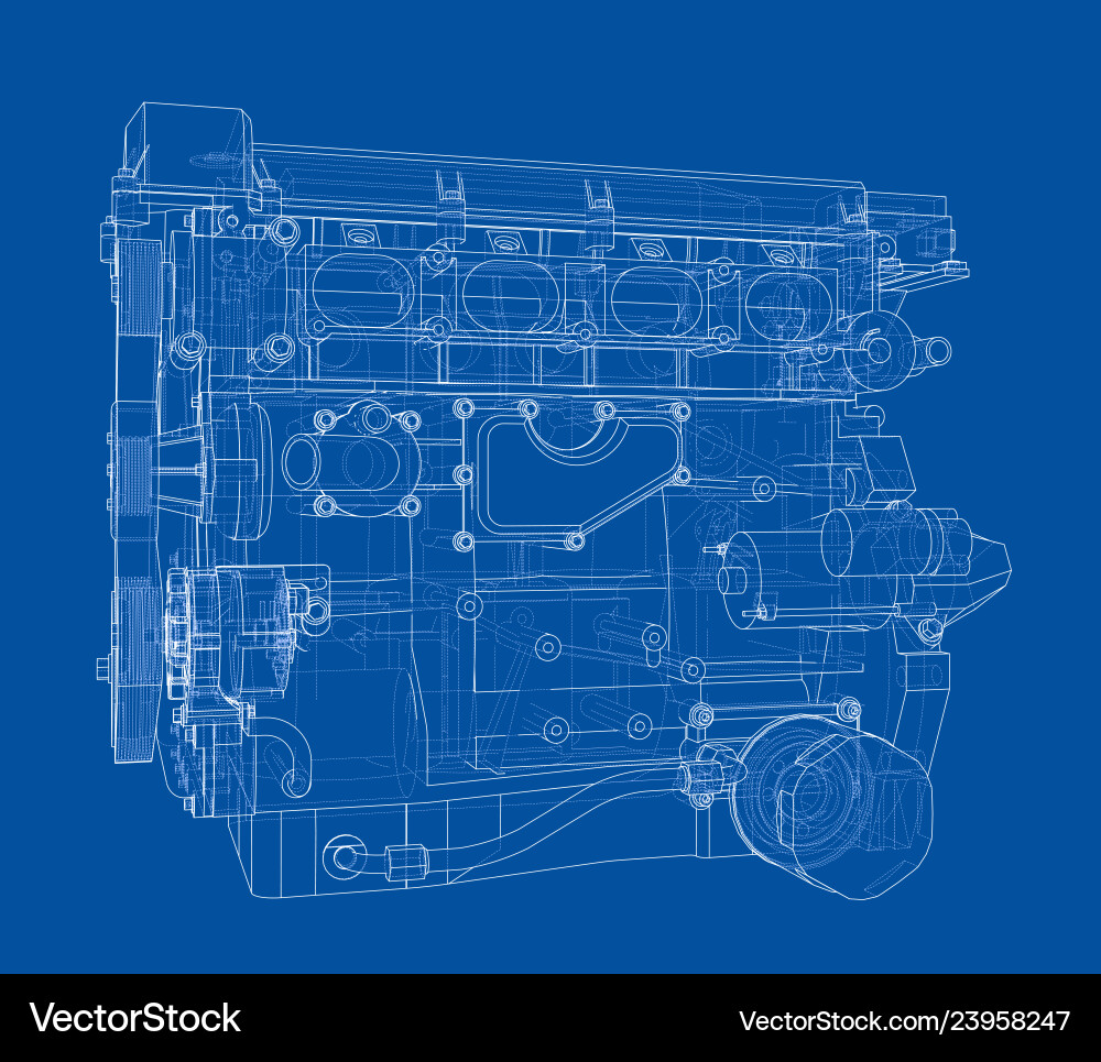 Engine sketch rendering of 3d vector image