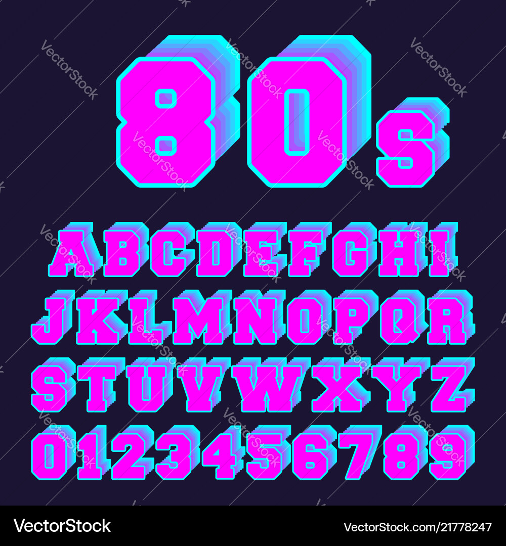 Retro 80s Arcade Font Set Vector Image