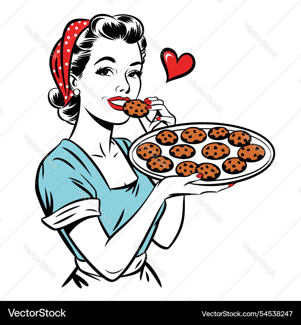 Retro Woman with Cookies Vector Image
