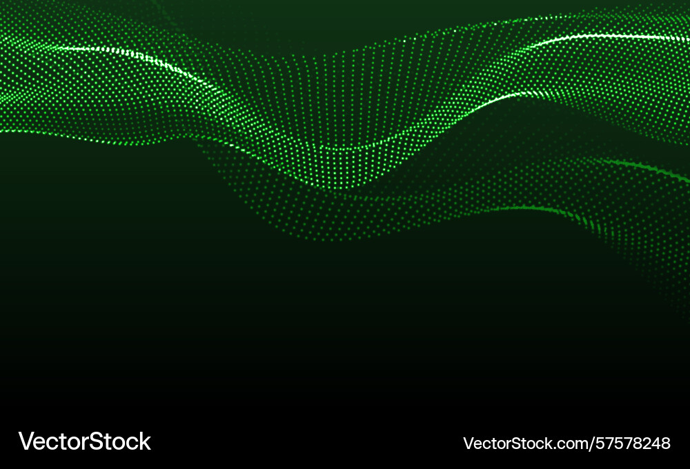 Abstract green mesh particles wave curve overlap vector image