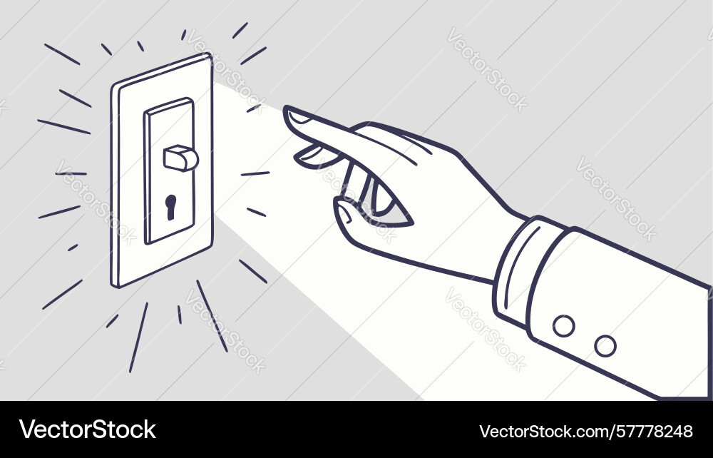 Hand pressing a light switch symbolizing control vector image