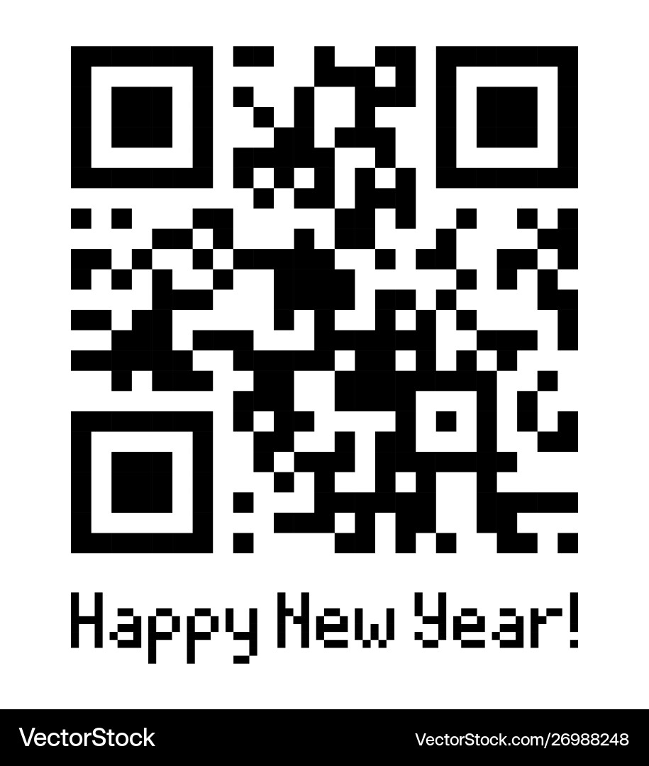 Qr code sample with text happy new year Qr code sample with text happy new year vector image