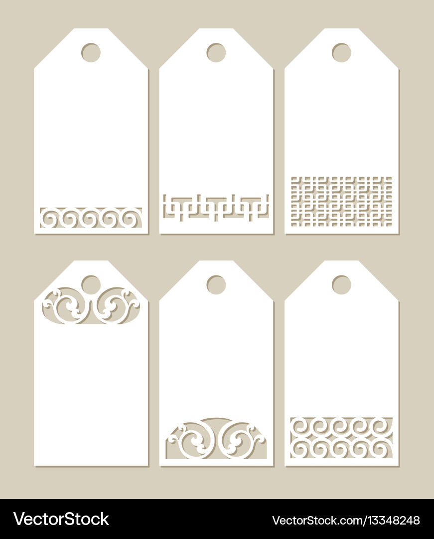 Set stencil labels with carved pattern vector image