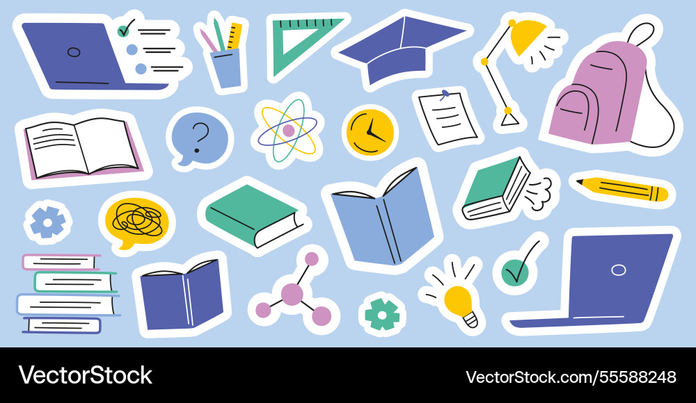 Sticker set with school and education icons Sticker set with school and education icons vector image